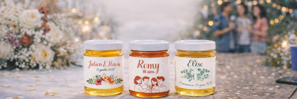 Cadeau invite petit pot confiture miel personnalise